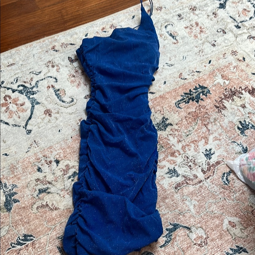 Elegant Blue Ruched Dress